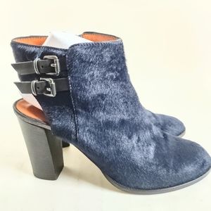 Madewell Sz 7 Ankle Bootie Boot Navy Blue Calf‎ Hair Stacked Block 3.5" Heel